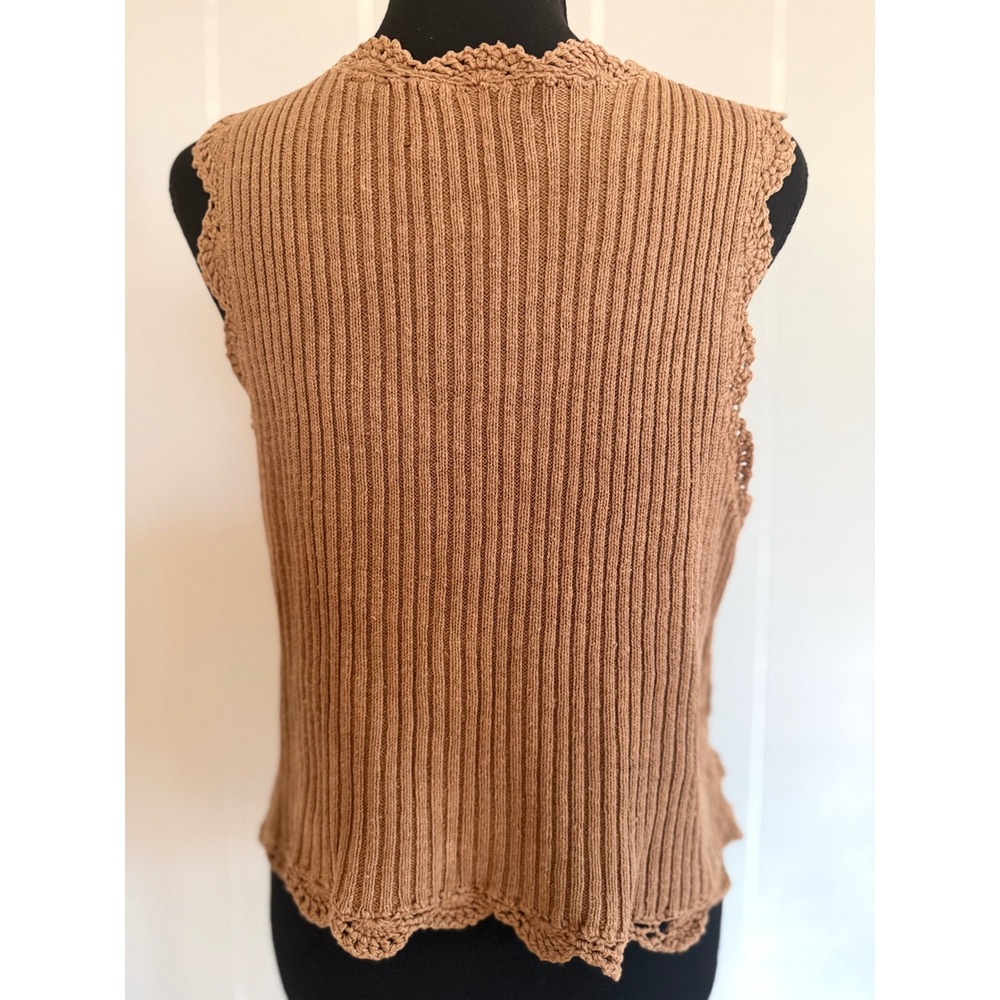 Vtg Handmade Medium Tan Brown Crochet Floral Vest Boho Chic Cottagecore 90s - Picture 2 of 10